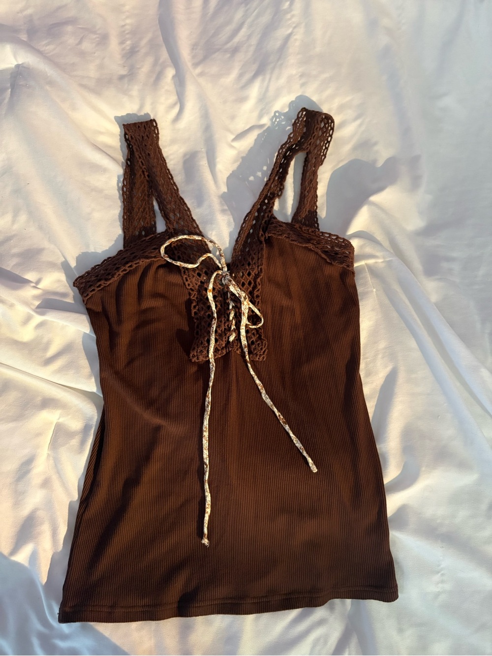 Y2K Brown Tank Top with a Tie Front
